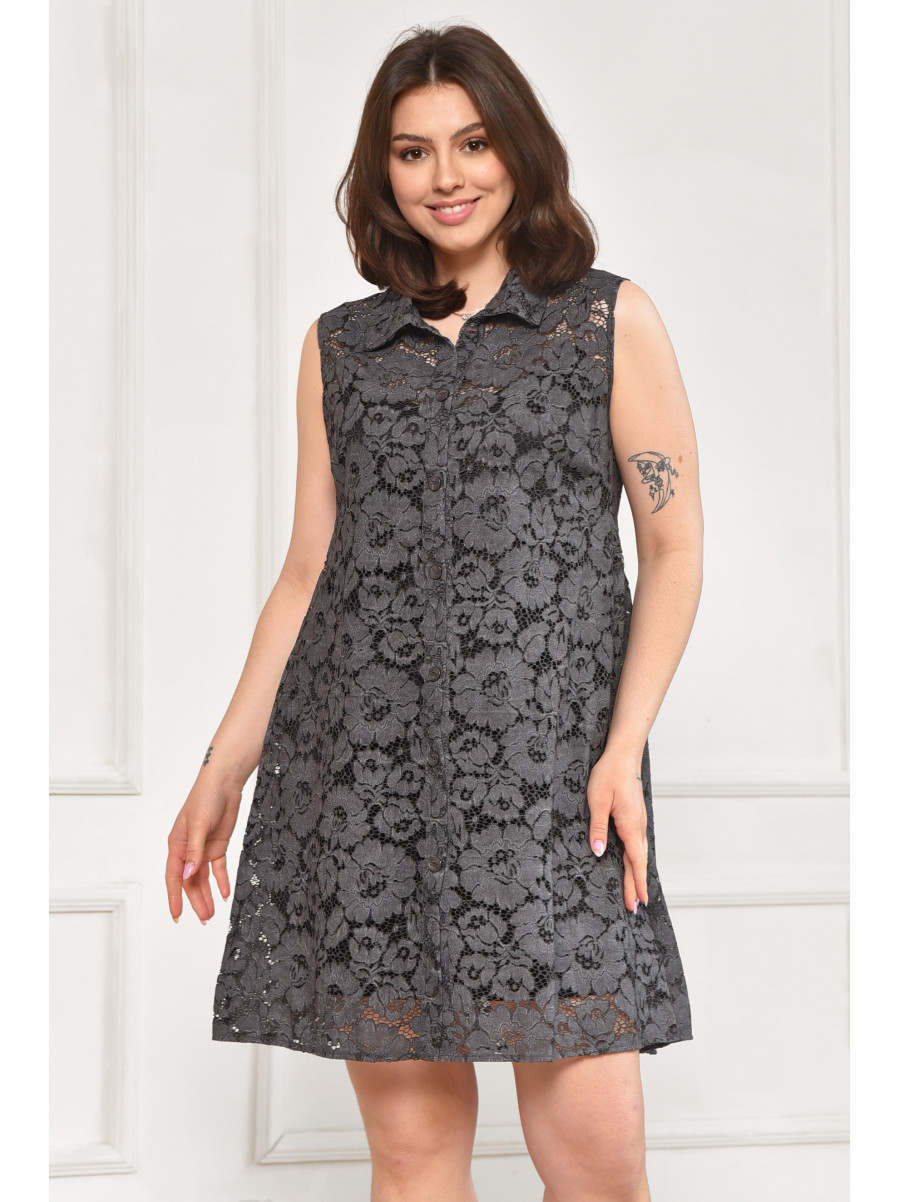 Платье женское однотонное тёмно-серого цвета 6089 211967C