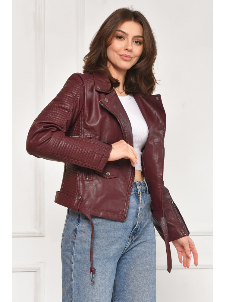 Куртка-косуха женская из экокожи бордового цвета 1708 212013C