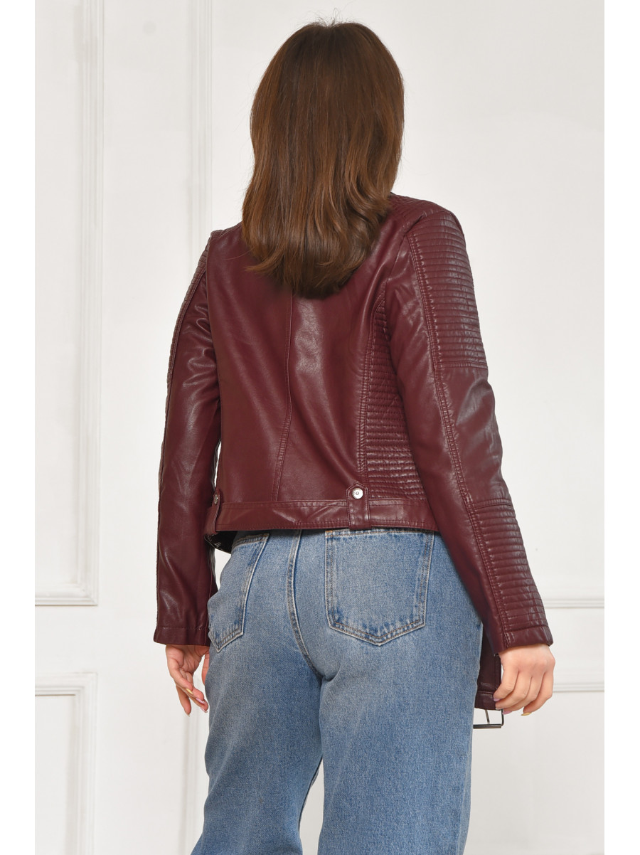 Куртка-косуха женская из экокожи бордового цвета 1708 212013C