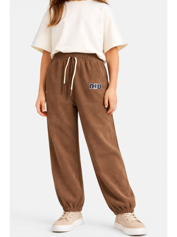 Штаны детские вельветовые для девочки коричневого цвета 312-2 212026C