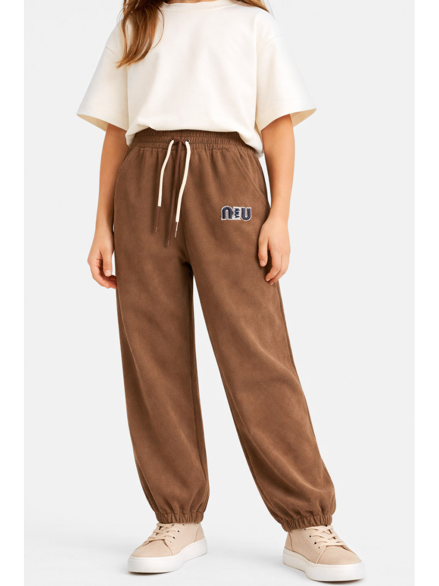 Штаны детские вельветовые для девочки коричневого цвета 312-2 212026C