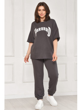 Спортивний костюм жіночий однотонний темно-сірого кольору 2306 212075C