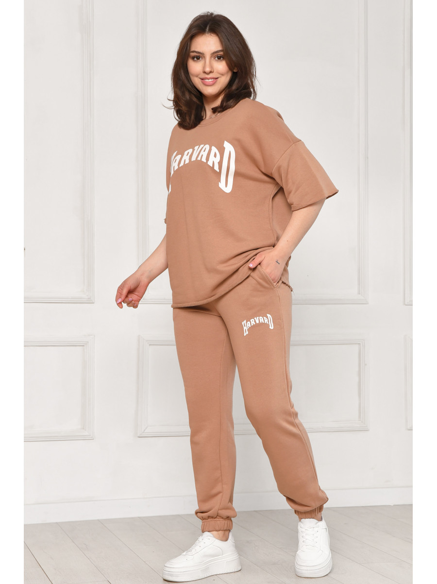Спортивный костюм женский однотонный бежевого цвета 2306 212077C