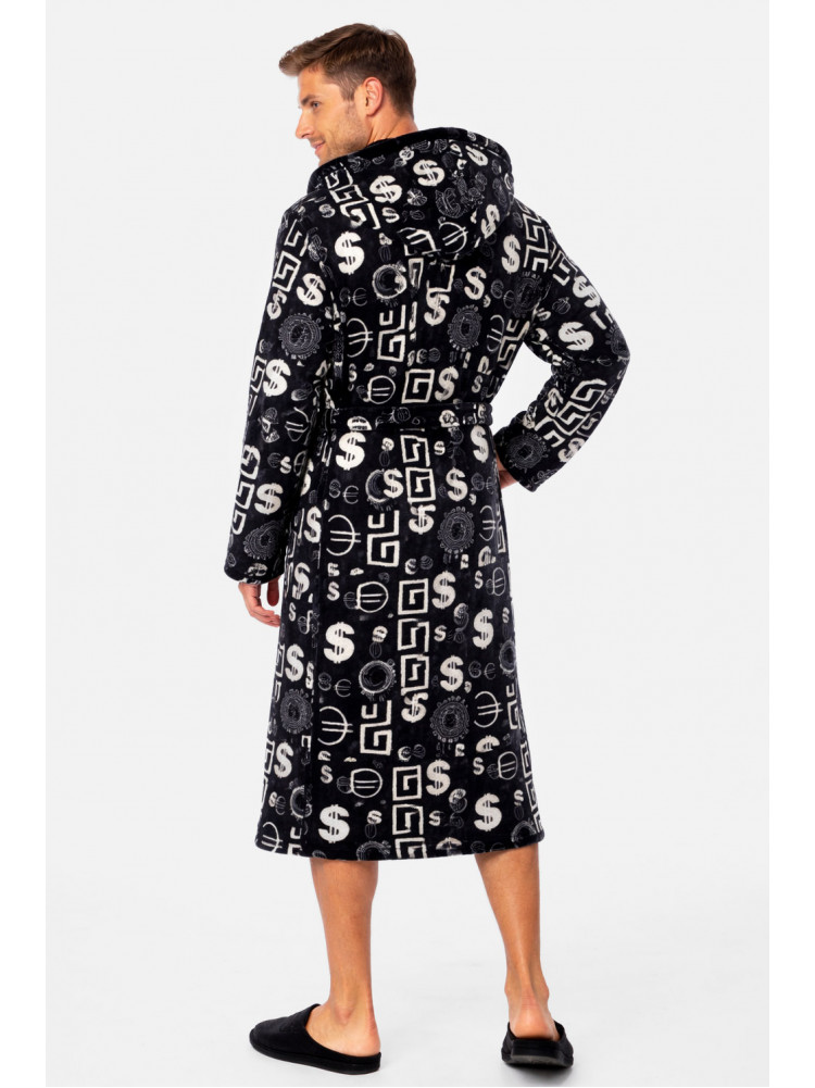 Халат чоловічий махровий чорного кольору з принтом 212105C