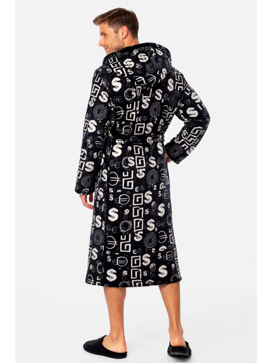 Халат чоловічий махровий чорного кольору з принтом 212105C
