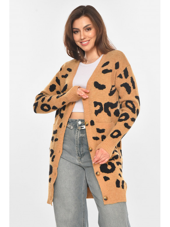 Кардиган женский бежевого цвета с принтом 011872 212188C