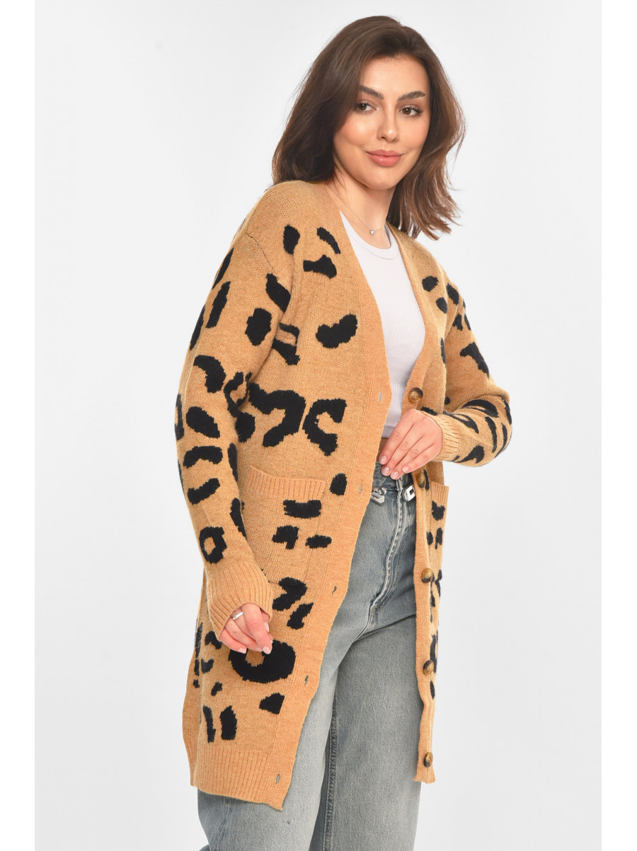 Кардиган женский бежевого цвета с принтом 011872 212188C