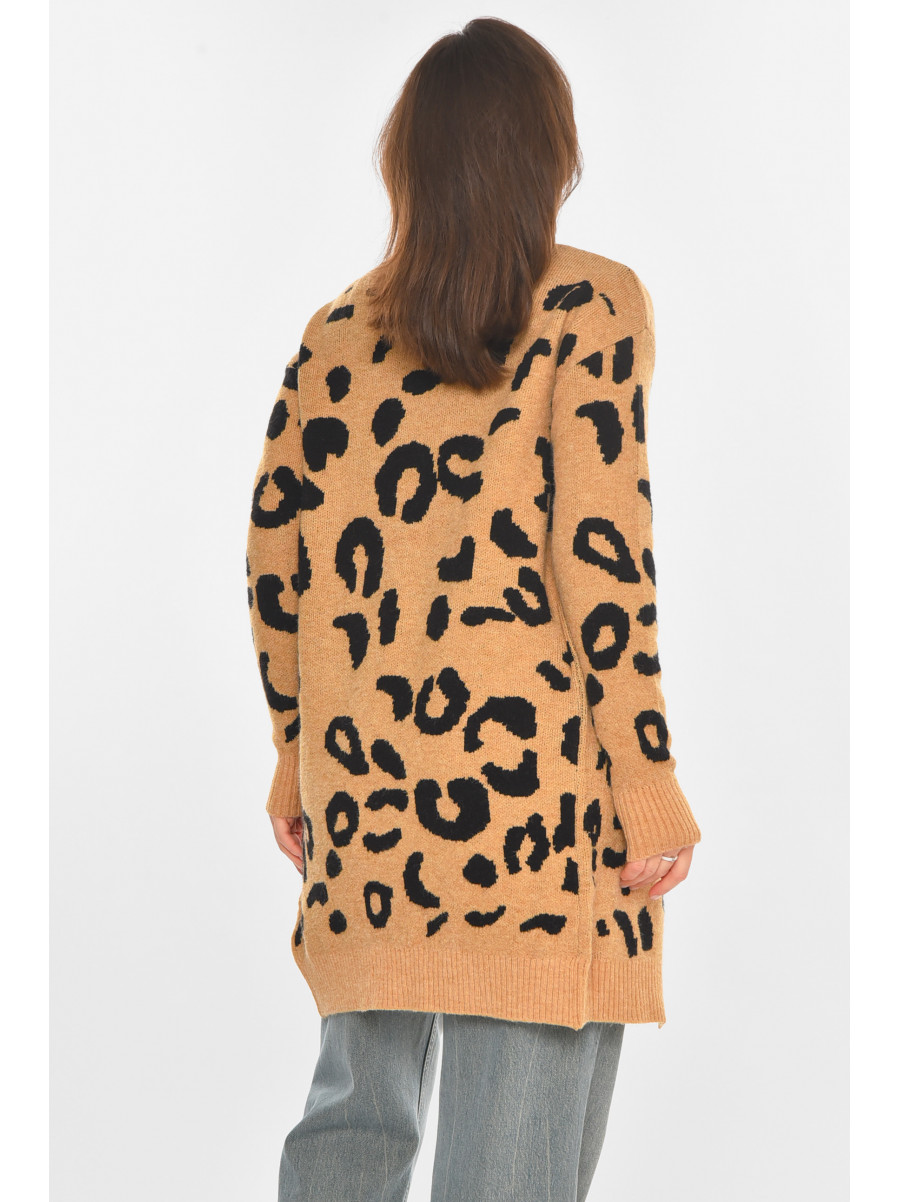 Кардиган женский бежевого цвета с принтом 011872 212188C