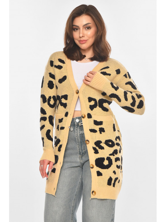 Кардиган жіночий світло-бежевого кольору з принтом 011872 212190C