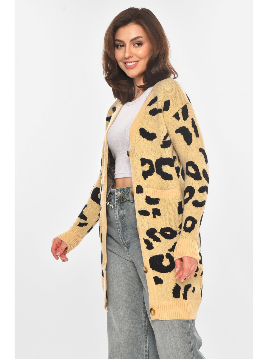 Кардиган жіночий світло-бежевого кольору з принтом 011872 212190C