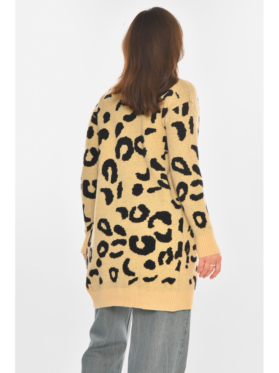 Кардиган жіночий світло-бежевого кольору з принтом 011872 212190C