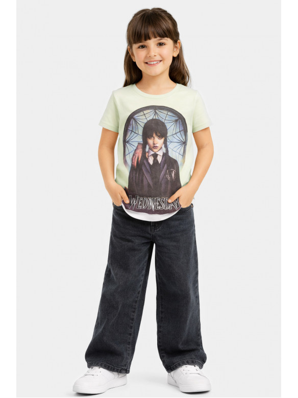 Футболка детская для девочки салатового цвета с принтом 212208C