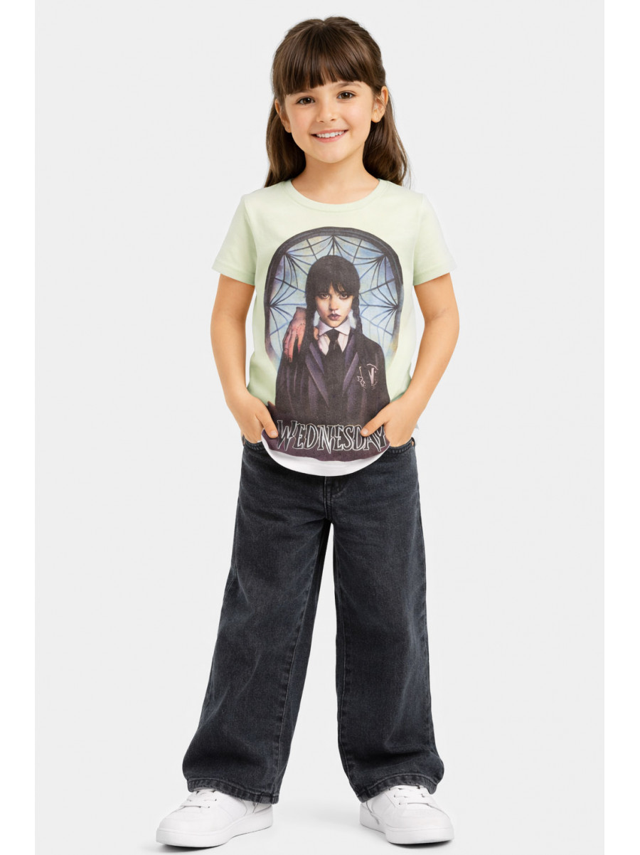 Футболка детская для девочки салатового цвета с принтом 212208C