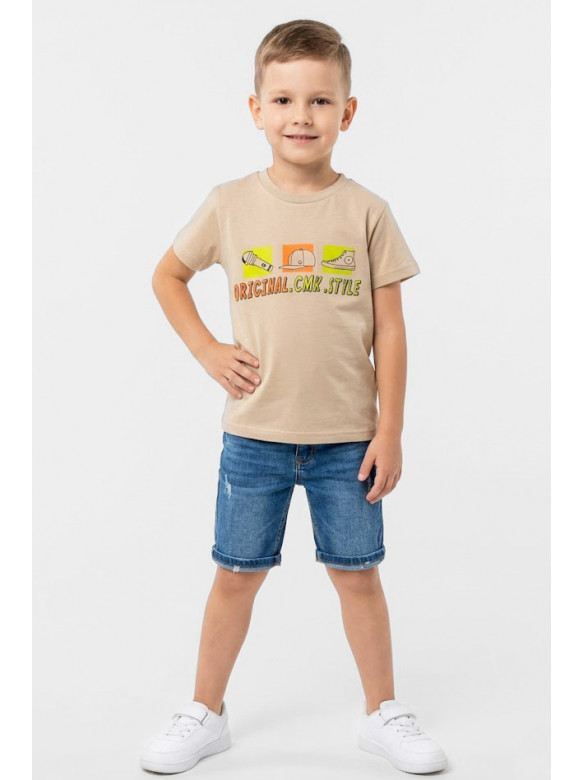 Футболка детская для мальчика бежевого цвета с принтом 212210C