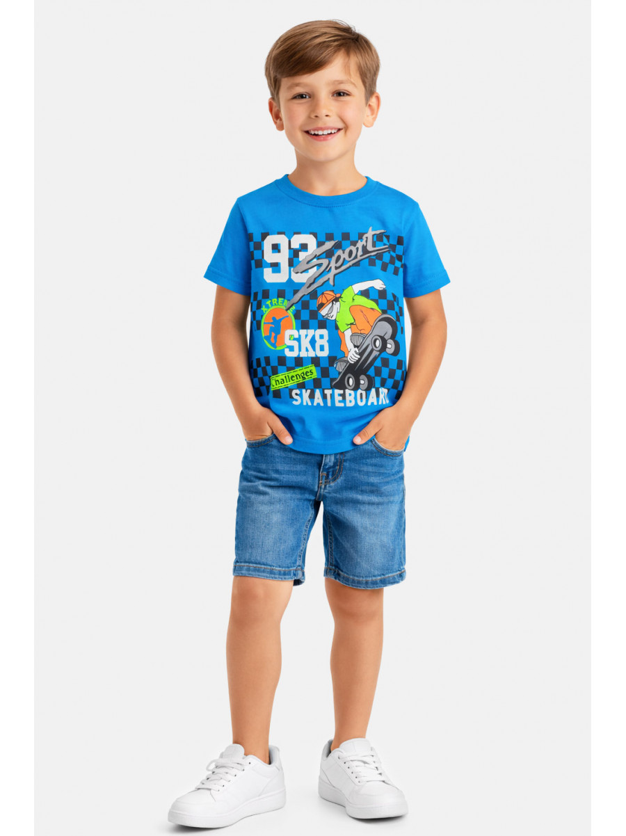 Футболка детская для мальчика синего цвета с принтом 212214C