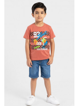 Футболка дитяча для хлопчика теракотового кольору з принтом 212216C