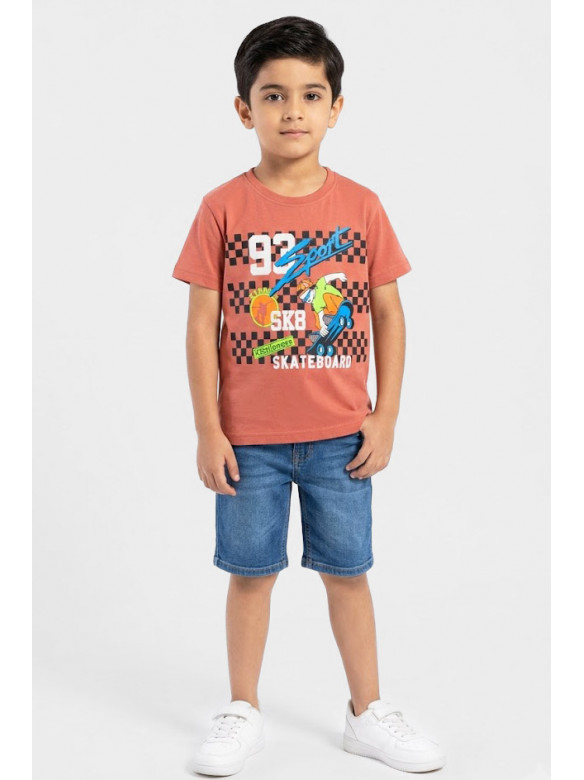 Футболка дитяча для хлопчика теракотового кольору з принтом 212216C