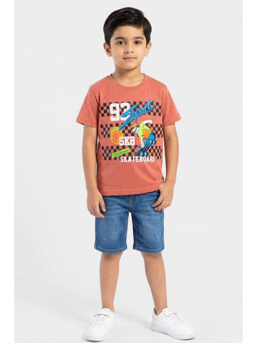 Футболка дитяча для хлопчика теракотового кольору з принтом 212216C
