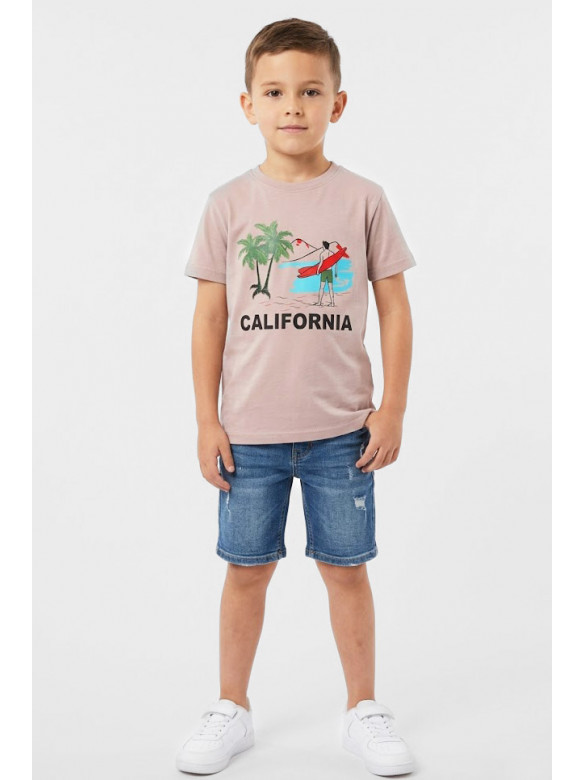 Футболка детская для мальчика бежевого цвета с принтом 212223C