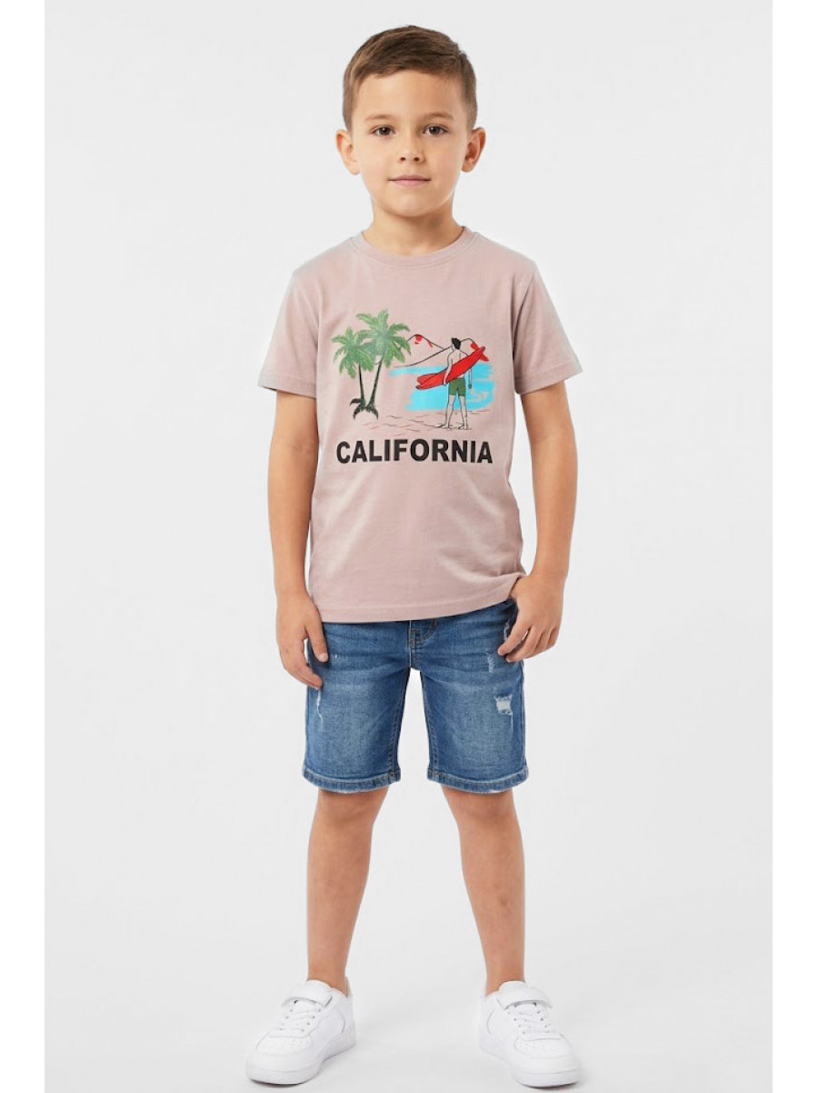 Футболка детская для мальчика бежевого цвета с принтом 212223C