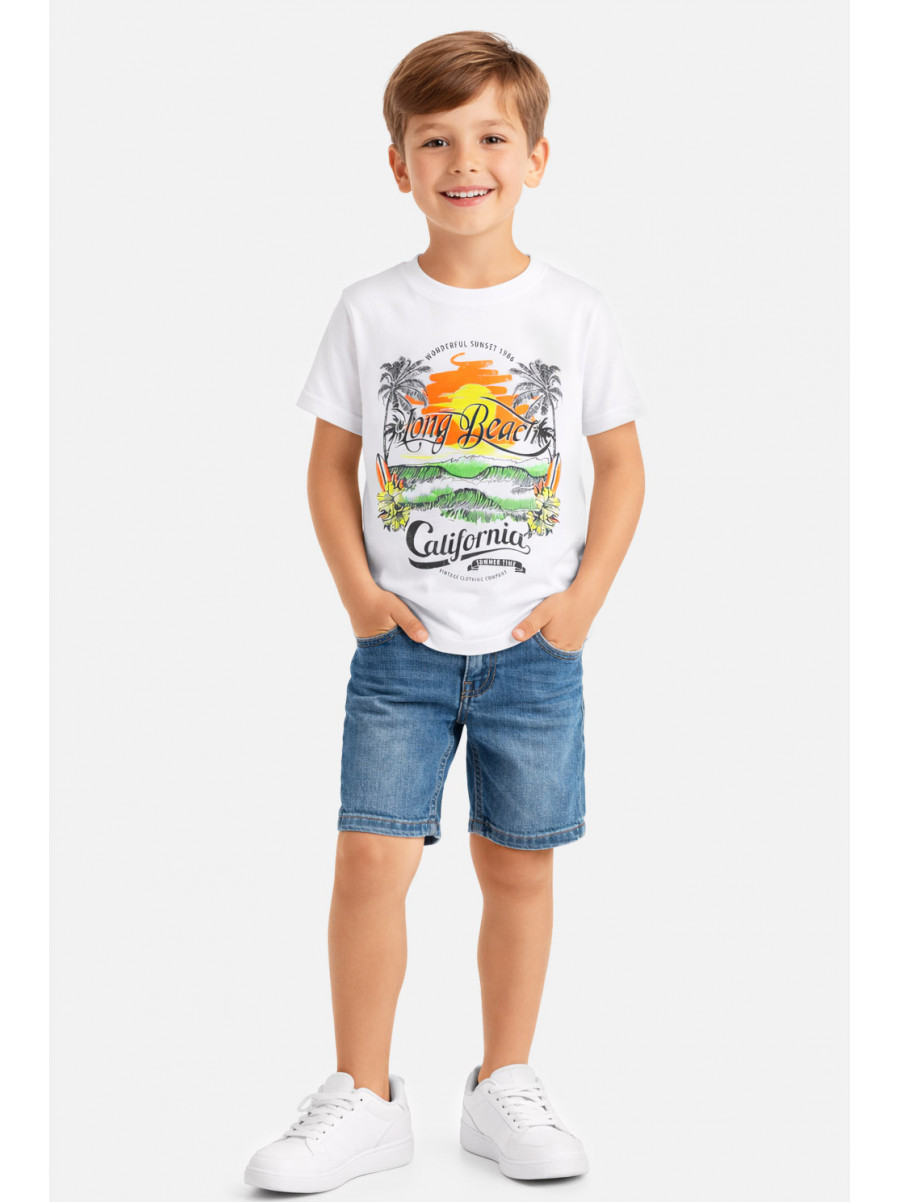 Футболка детская для мальчика белого цвета с принтом 212225C