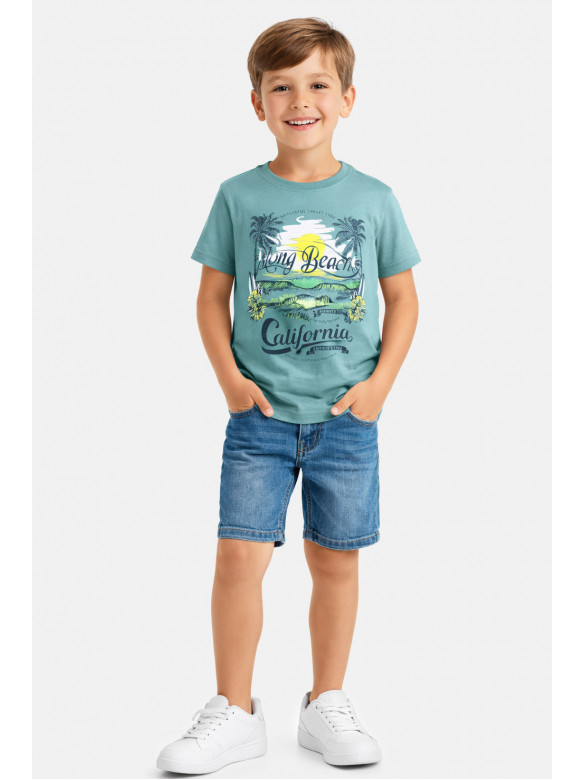 Футболка детская для мальчика зеленого цвета с принтом 212226C