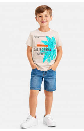 Футболка дитяча для хлопчика бежевого кольору з принтом 212229C
