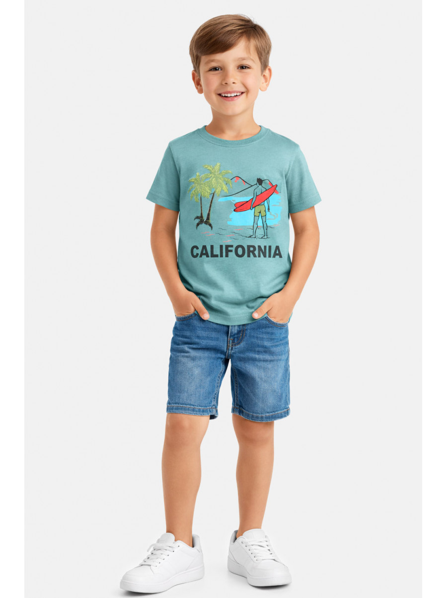 Футболка детская для мальчика зеленого цвета с принтом 212230C