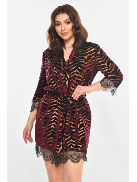 Халат жіночий велюровий бордового кольору з принтом М60 212231C