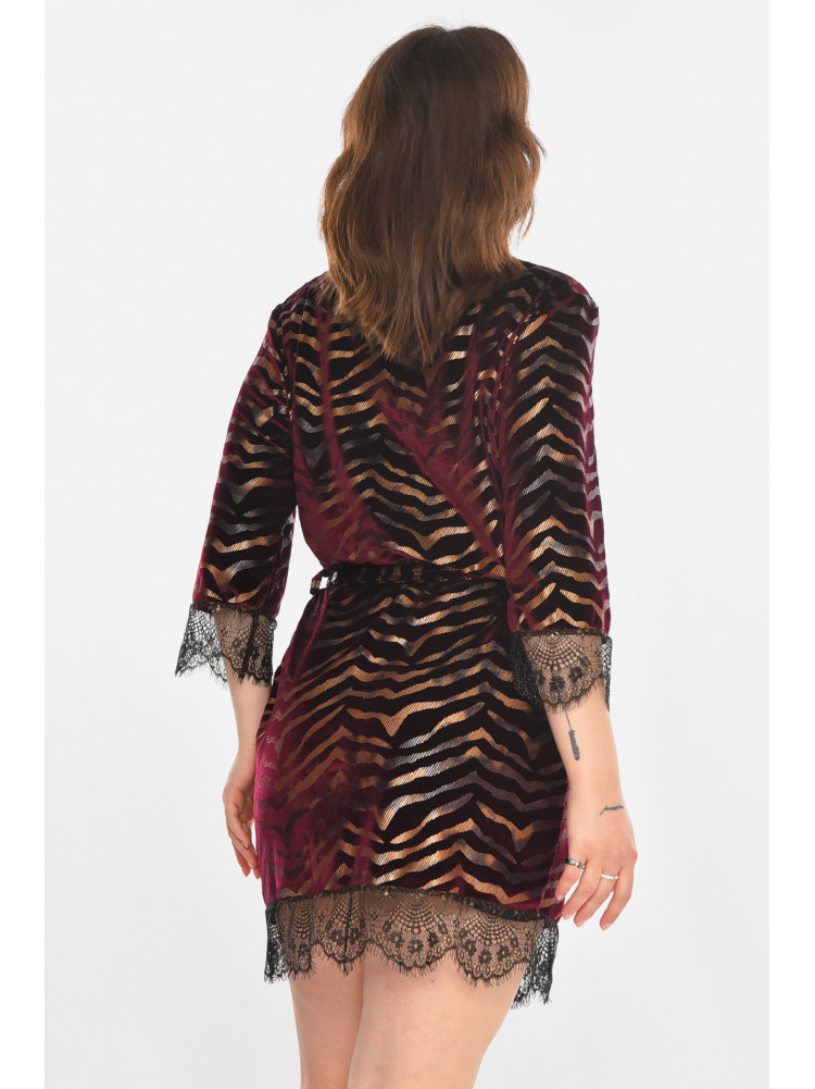 Халат женский велюровый бордового цвета с принтом М60 212231C