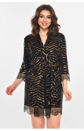 Халат женский велюровый черного цвета с принтом М60 212232C Халат женский велюровый черного цвета с принтом М60 212232C