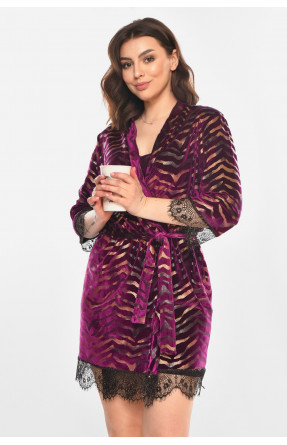 Халат женский велюровый фиолетового цвета с принтом М60 212233C Халат женский велюровый фиолетового цвета с принтом М60 212233C