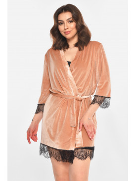 Халат жіночий напівбатальний велюровий бежевого кольору М08/1 212234C