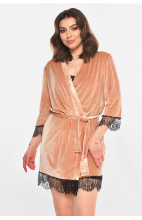 Халат женский полубатальный велюровый бежевого цвета М08/1 212234C Халат женский полубатальный велюровый бежевого цвета М08/1 212234C