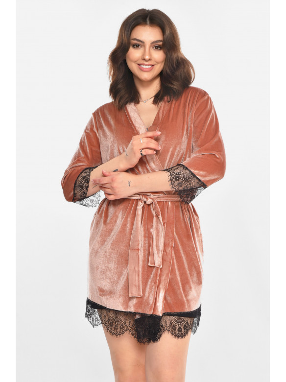 Халат женский велюровый персикового цвета М08/1 212235C