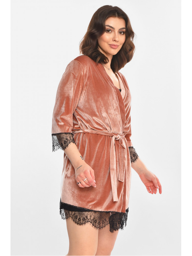 Халат женский велюровый персикового цвета М08/1 212235C