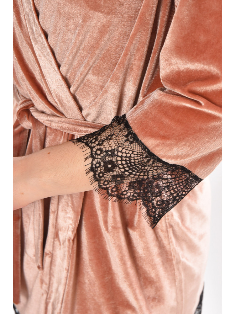 Халат женский велюровый персикового цвета М08/1 212235C