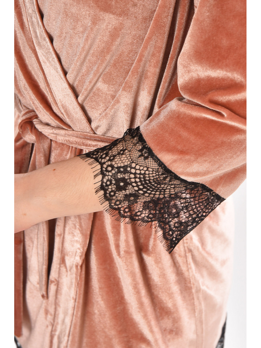 Халат женский велюровый персикового цвета М08/1 212235C