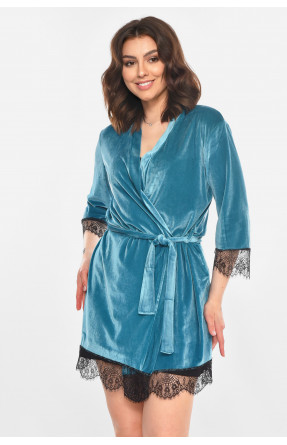 Халат женский велюровый бирюзового цвета М08/1 212238C Халат женский велюровый бирюзового цвета М08/1 212238C