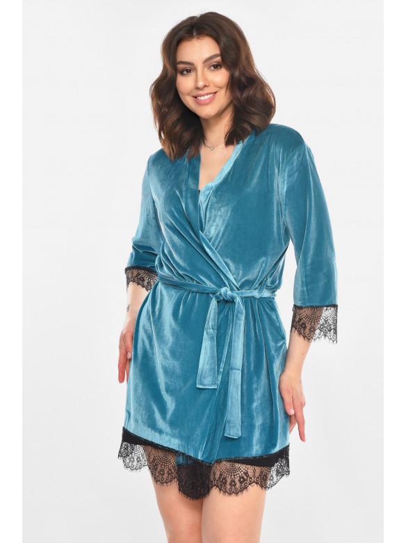 Халат женский велюровый бирюзового цвета М08/1 212238C