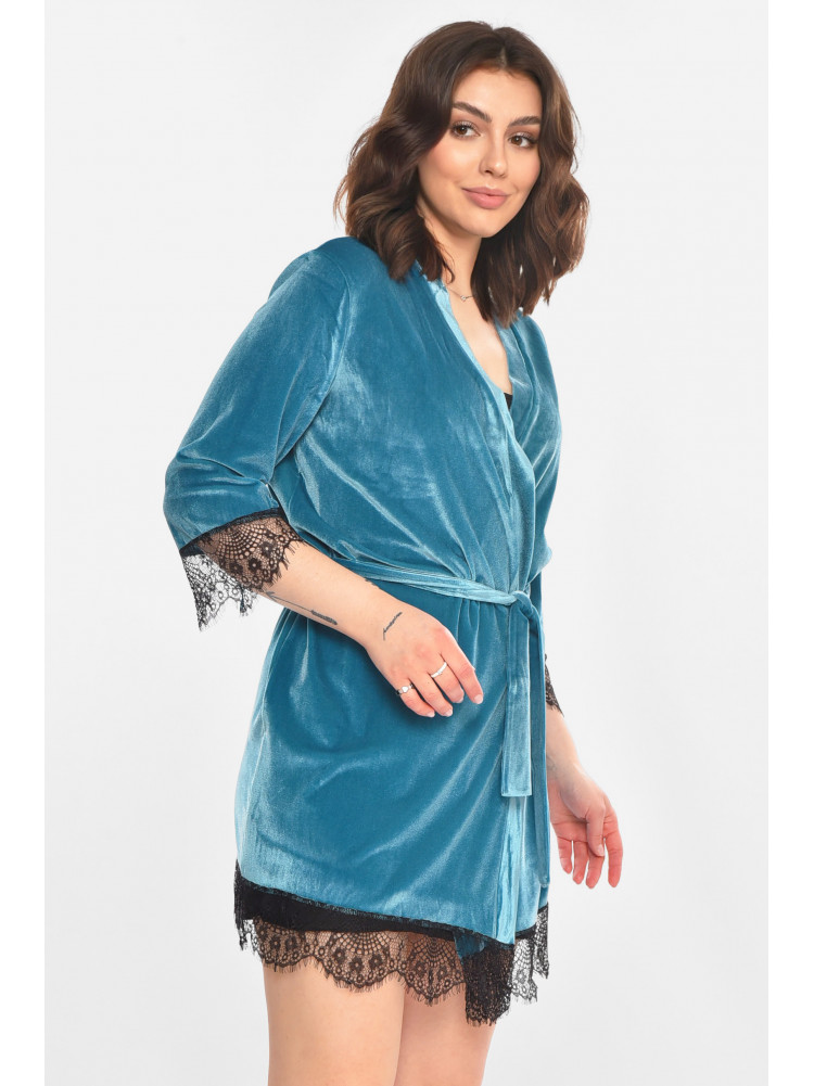 Халат женский велюровый бирюзового цвета М08/1 212238C