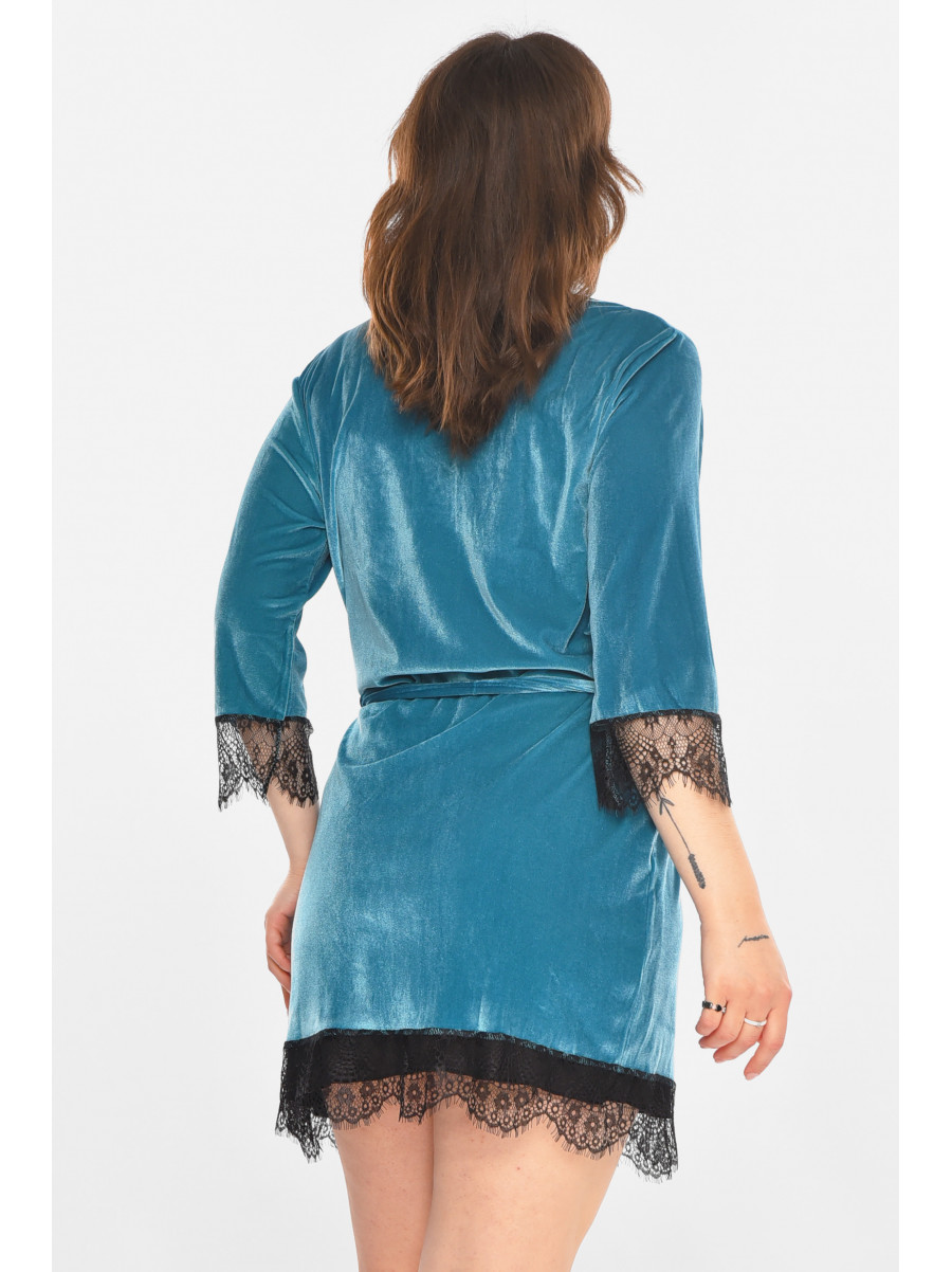 Халат женский велюровый бирюзового цвета М08/1 212238C