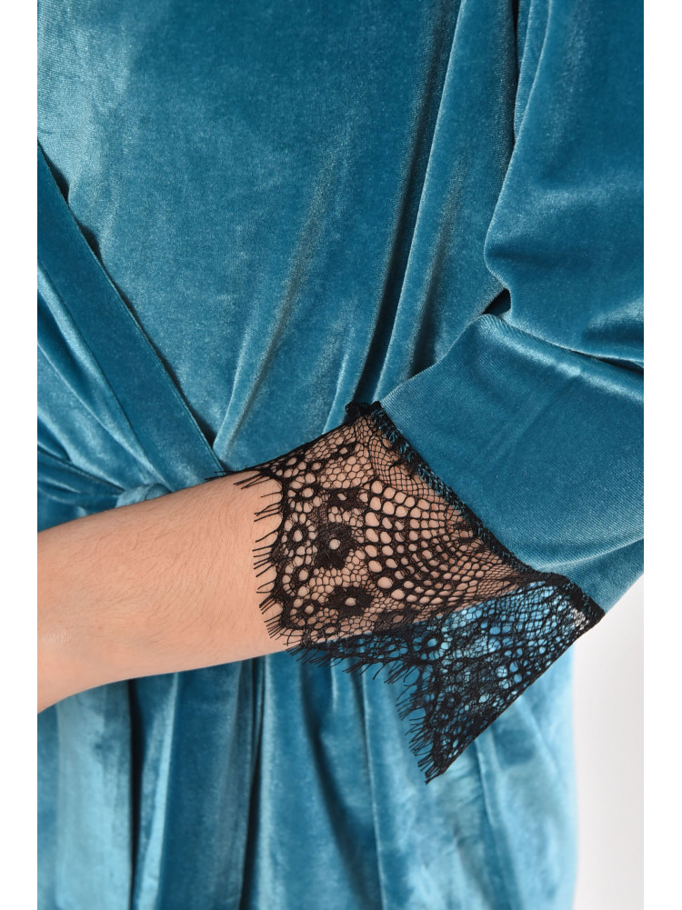 Халат женский велюровый бирюзового цвета М08/1 212238C