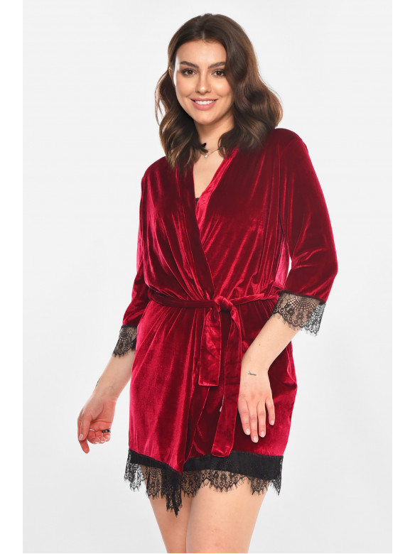 Халат женский велюровый малинового цвета М08/1 212245C