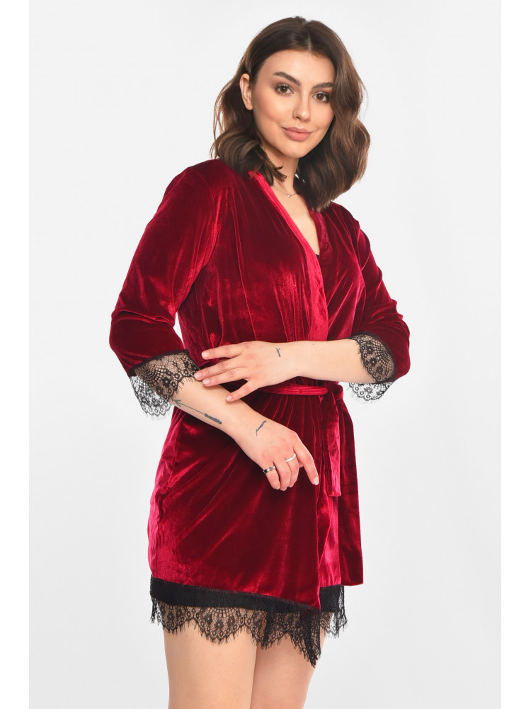 Халат женский велюровый малинового цвета М08/1 212245C