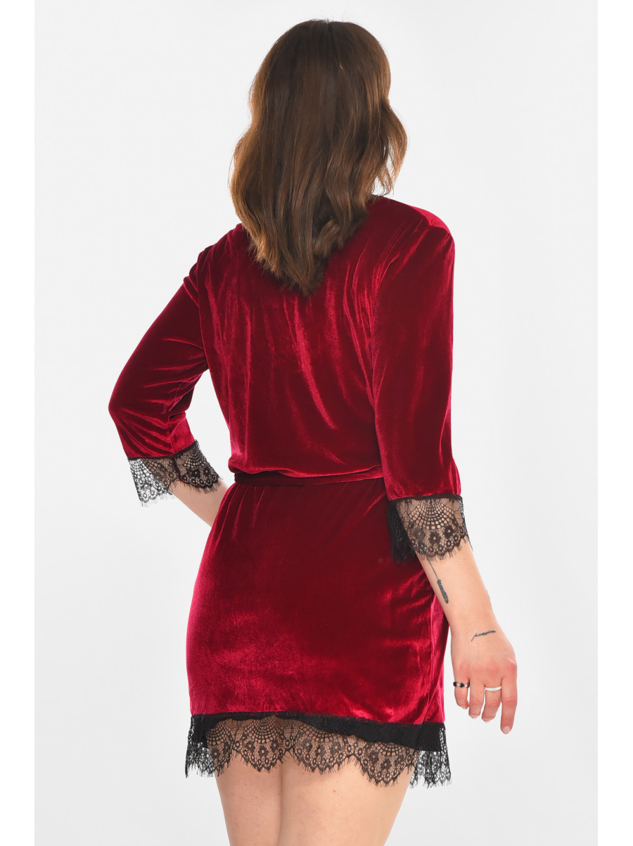 Халат женский велюровый малинового цвета М08/1 212245C