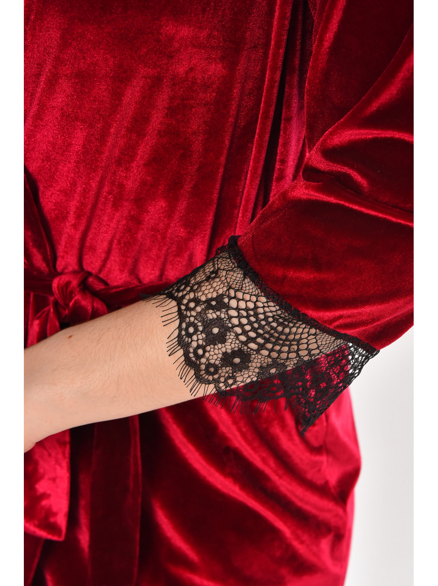 Халат женский велюровый малинового цвета М08/1 212245C