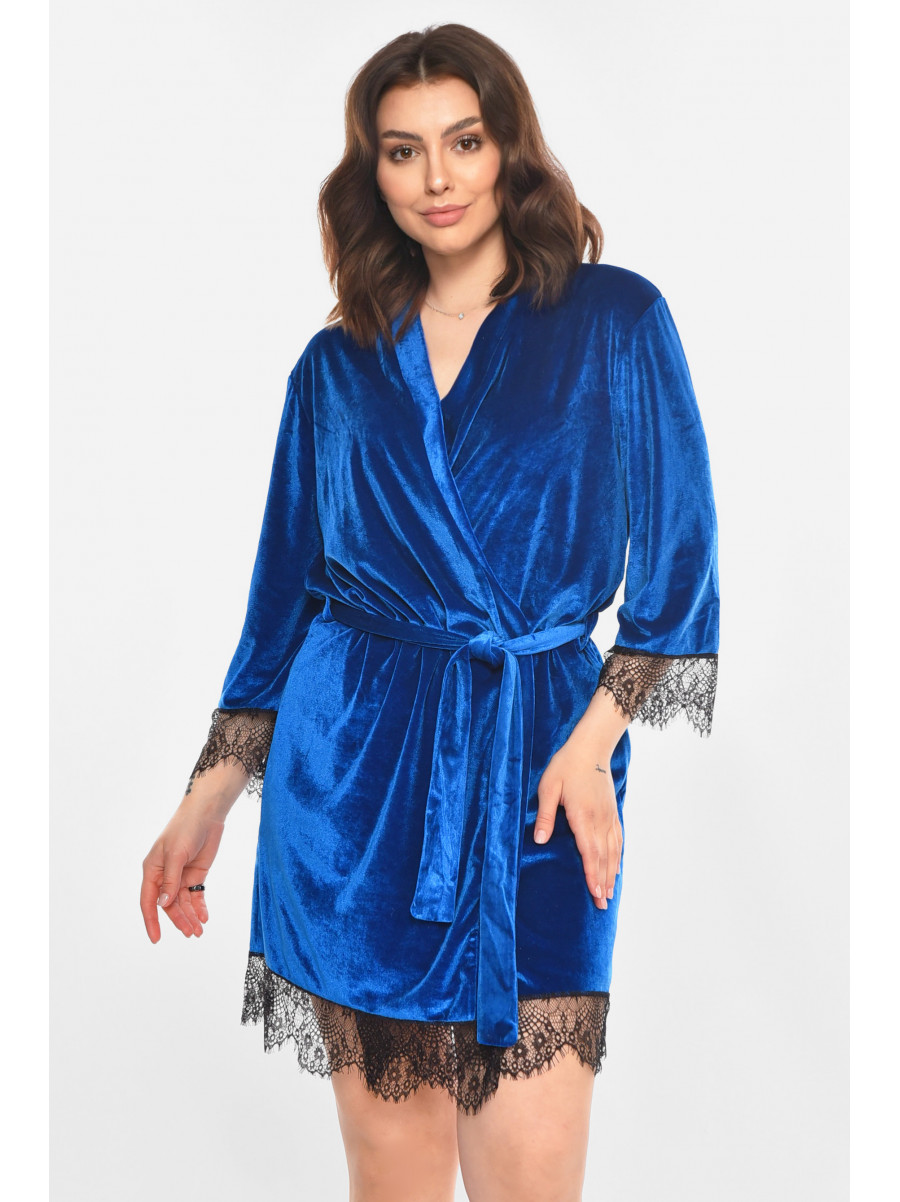 Халат женский велюровый синего цвета М08/1 212246C