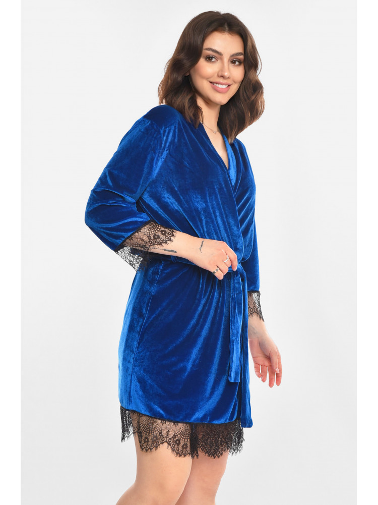 Халат женский велюровый синего цвета М08/1 212246C