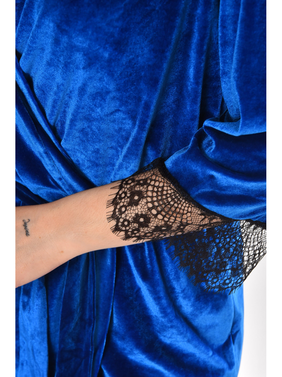 Халат женский велюровый синего цвета М08/1 212246C